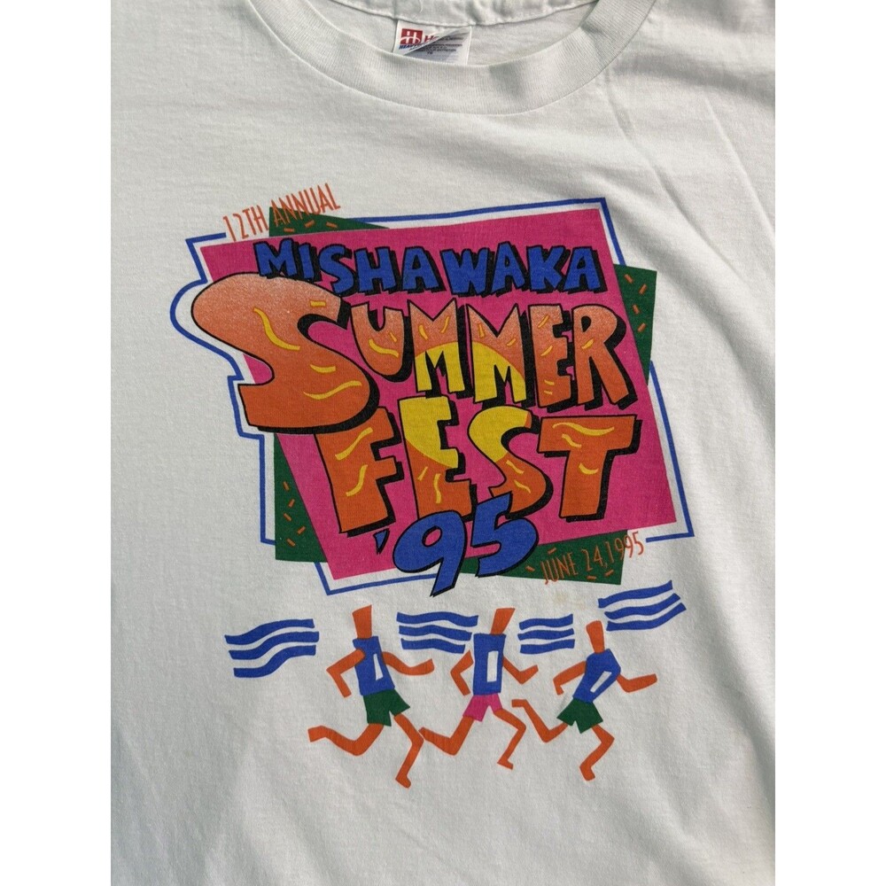 Vintage 1995 Mishawaka Summer fest White Concert Tour Tee Hanes XL